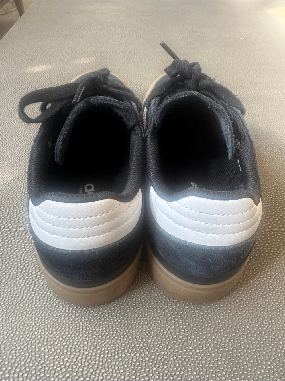 Men’s Adidas Busenitz Black Suede Sneakers with White Stripes and Gum Sole